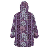 Hawaii Vintage Violet Hibiscus Tapa Pattern Wearable Blanket Hoodie LT05 - Polynesian Pride