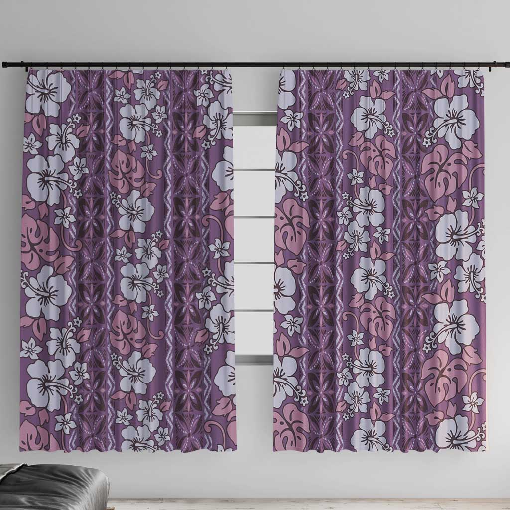 Hawaii Vintage Violet Hibiscus Tapa Pattern Window Curtain LT05 With Hooks Violet - Polynesian Pride