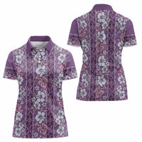 Hawaii Vintage Violet Hibiscus Tapa Pattern Women Polo Shirt