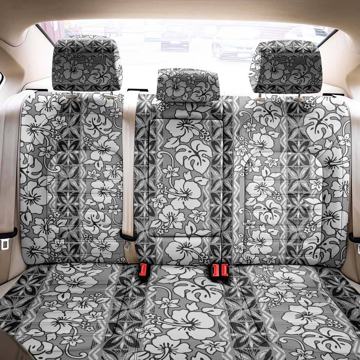 Hawaii Vintage Gray Hibiscus Tapa Pattern Back Car Seat Cover