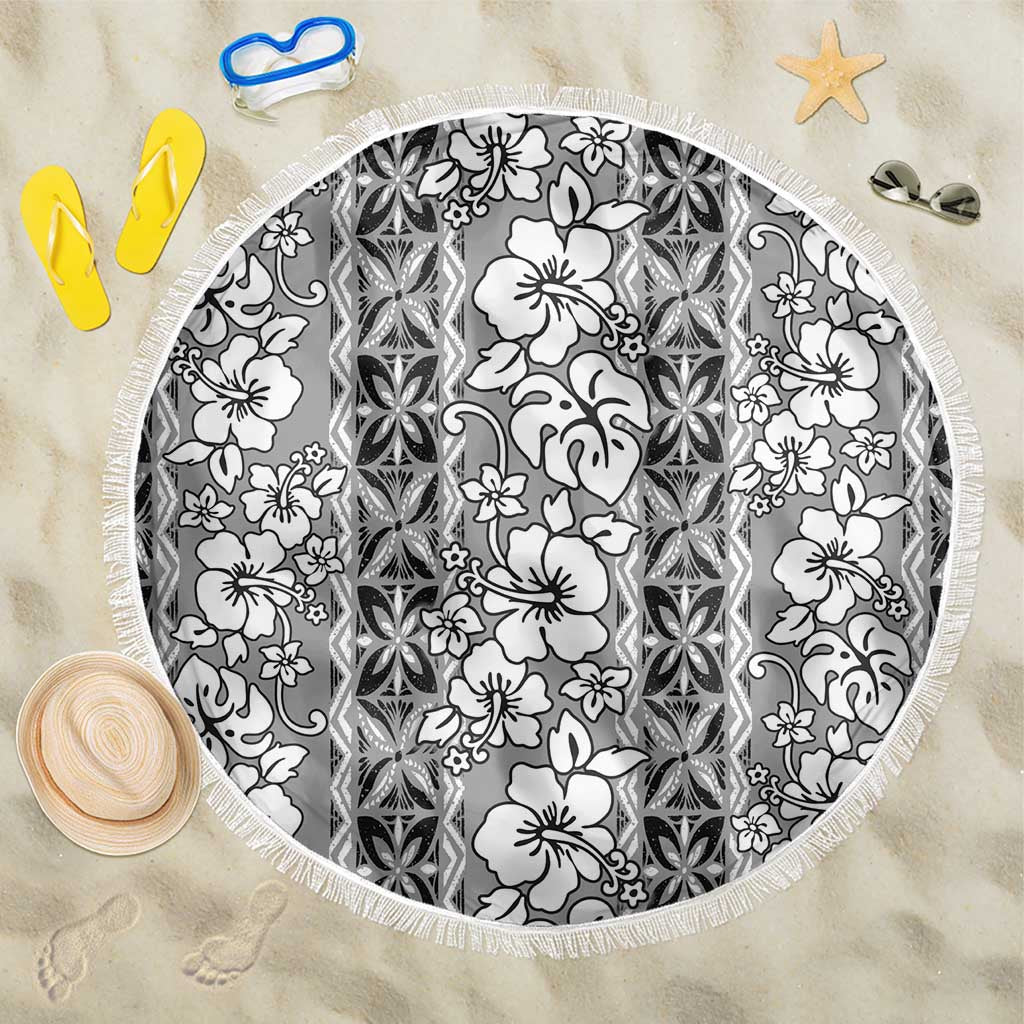 Hawaii Vintage Gray Hibiscus Tapa Pattern Beach Blanket LT05 One Size 150cm Gray - Polynesian Pride