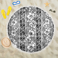 Hawaii Vintage Gray Hibiscus Tapa Pattern Beach Blanket LT05 One Size 150cm Gray - Polynesian Pride