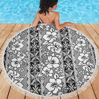 Hawaii Vintage Gray Hibiscus Tapa Pattern Beach Blanket LT05 - Polynesian Pride