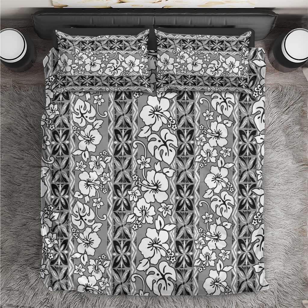 Hawaii Vintage Gray Hibiscus Tapa Pattern Bedding Set