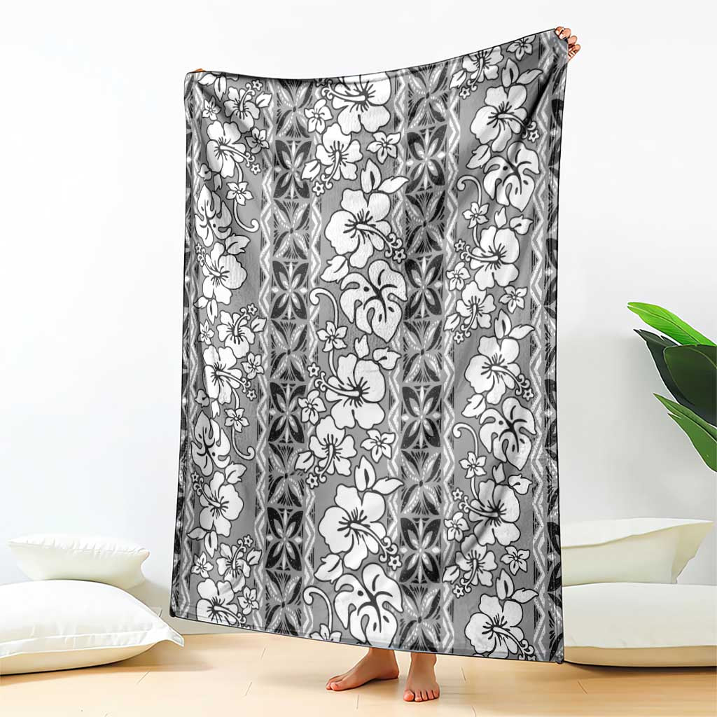 Hawaii Vintage Gray Hibiscus Tapa Pattern Blanket LT05 - Polynesian Pride
