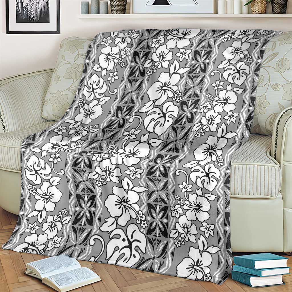 Hawaii Vintage Gray Hibiscus Tapa Pattern Blanket LT05 - Polynesian Pride