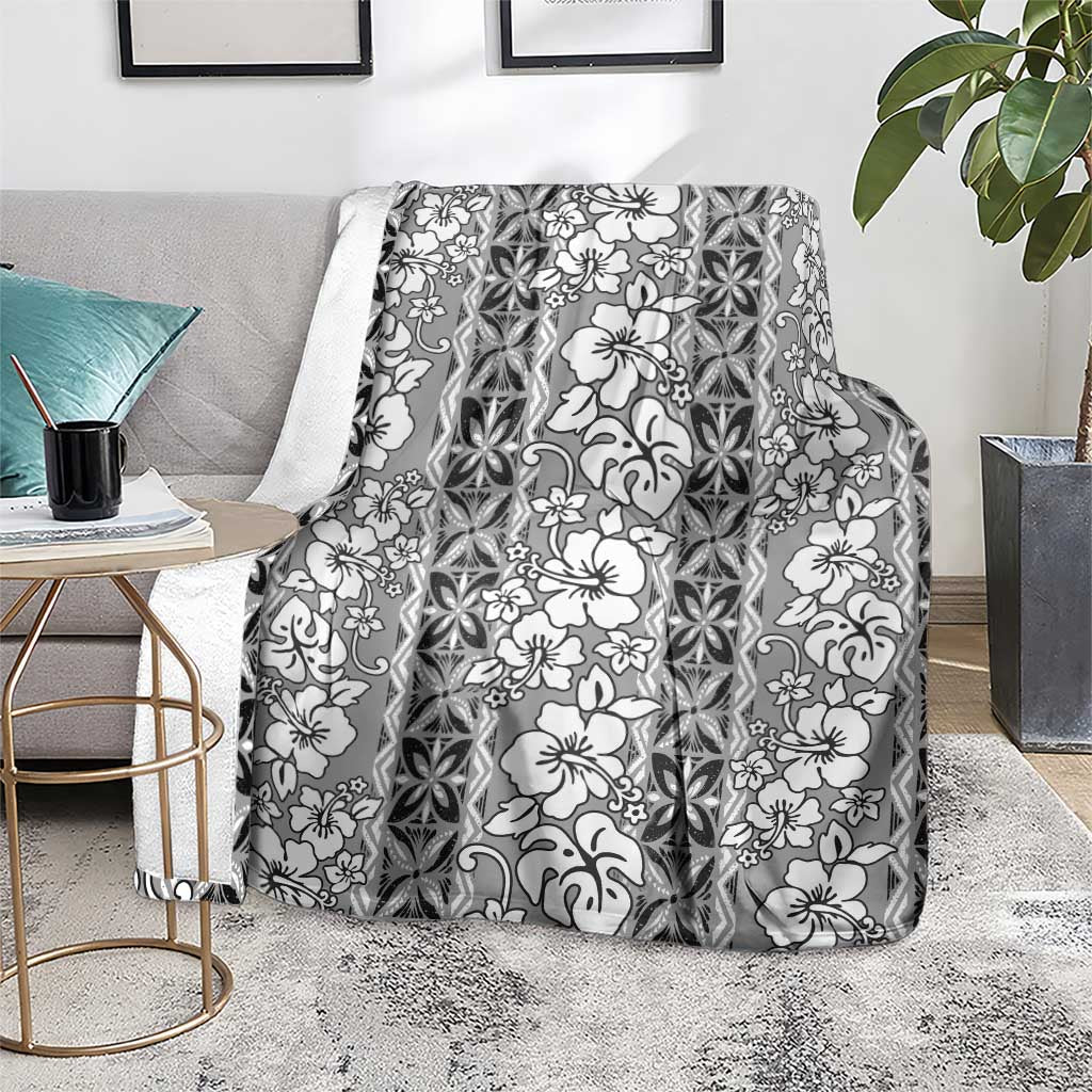 Hawaii Vintage Gray Hibiscus Tapa Pattern Blanket LT05 - Polynesian Pride