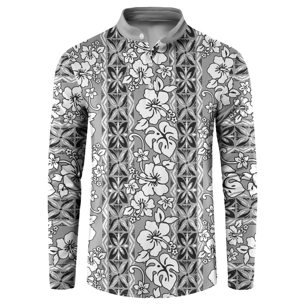 Hawaii Vintage Gray Hibiscus Tapa Pattern Button Sweatshirt LT05 Gray - Polynesian Pride