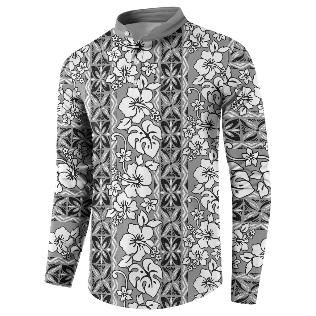 Hawaii Vintage Gray Hibiscus Tapa Pattern Button Sweatshirt LT05 - Polynesian Pride