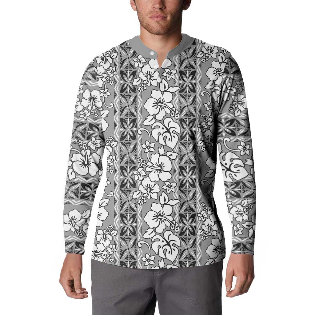 Hawaii Vintage Gray Hibiscus Tapa Pattern Button Sweatshirt LT05 - Polynesian Pride