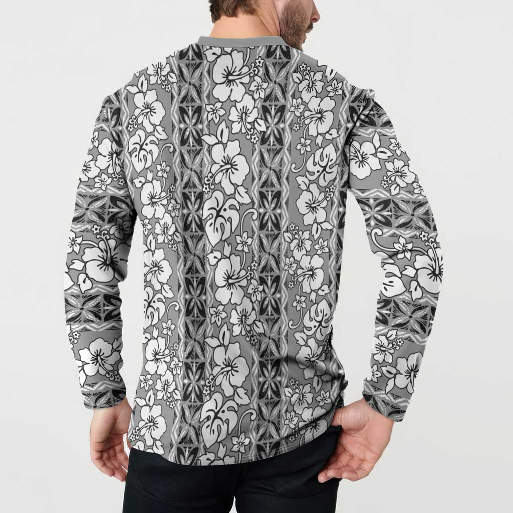 Hawaii Vintage Gray Hibiscus Tapa Pattern Button Sweatshirt LT05 - Polynesian Pride