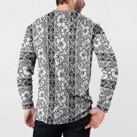 Hawaii Vintage Gray Hibiscus Tapa Pattern Button Sweatshirt LT05 - Polynesian Pride