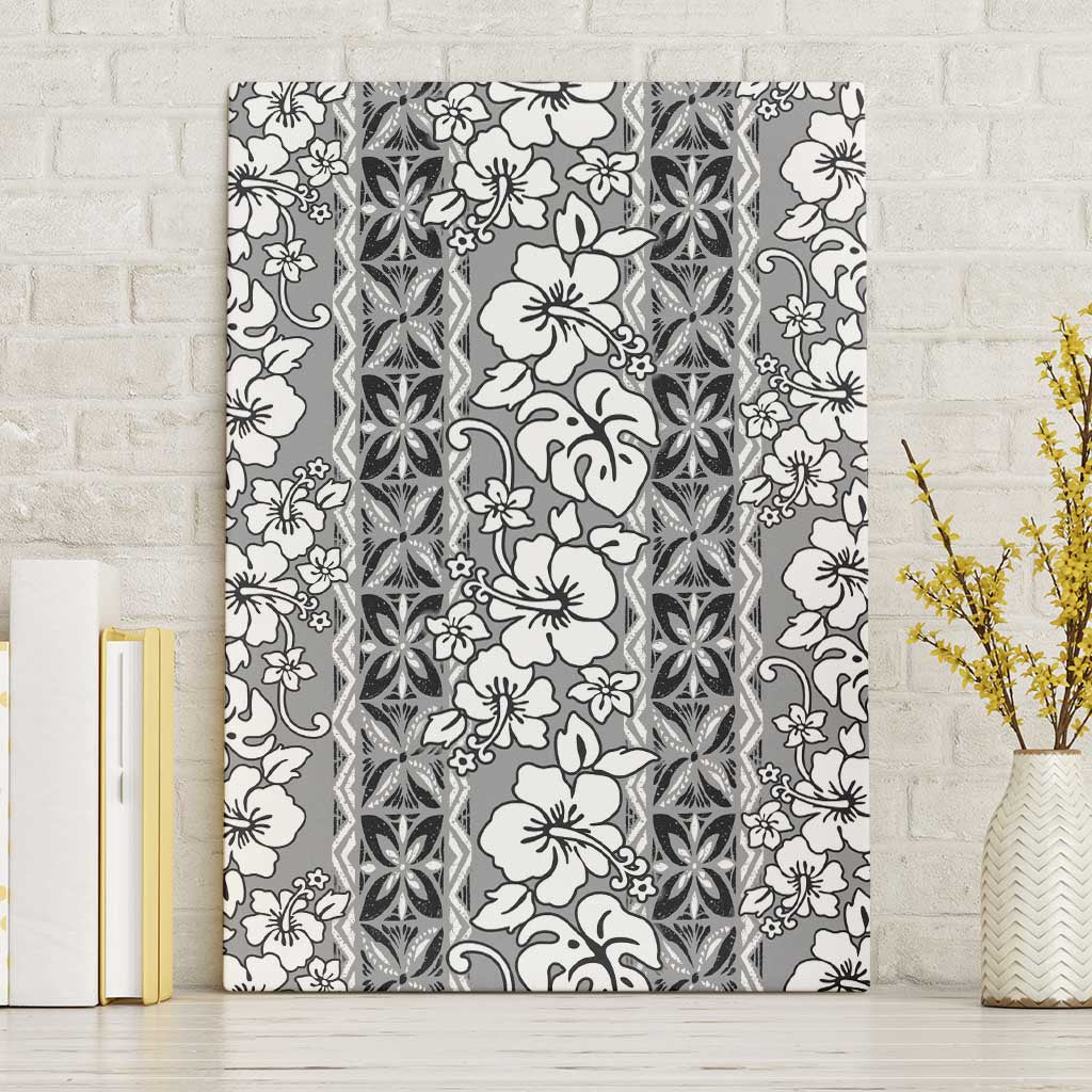 Hawaii Vintage Gray Hibiscus Tapa Pattern Canvas Wall Art LT05 Without Frame Gray - Polynesian Pride