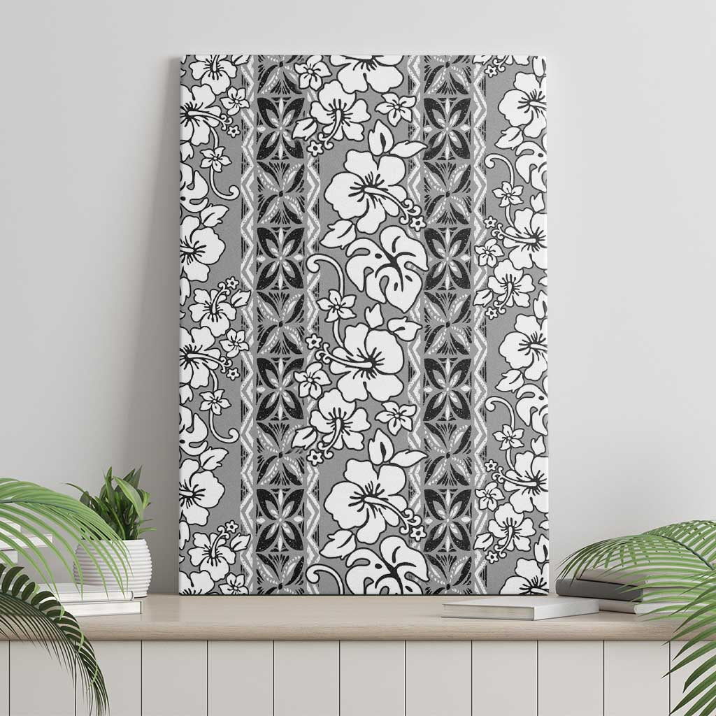 Hawaii Vintage Gray Hibiscus Tapa Pattern Canvas Wall Art LT05 - Polynesian Pride