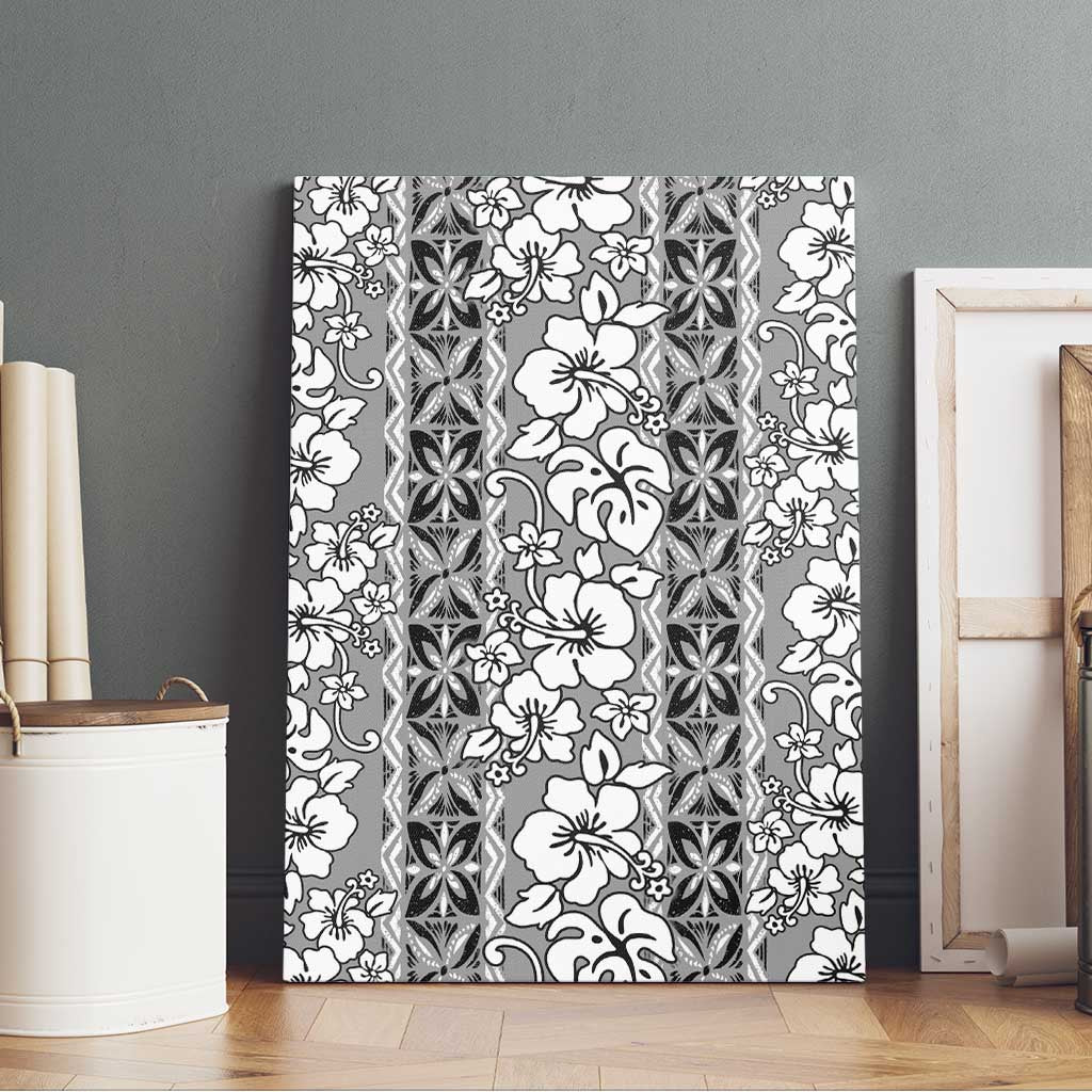 Hawaii Vintage Gray Hibiscus Tapa Pattern Canvas Wall Art LT05 - Polynesian Pride