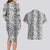 Hawaii Vintage Gray Hibiscus Tapa Pattern Couples Matching Long Sleeve Bodycon Dress and Hawaiian Shirt