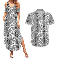 Hawaii Vintage Gray Hibiscus Tapa Pattern Couples Matching Summer Maxi Dress and Hawaiian Shirt LT05 Gray - Polynesian Pride