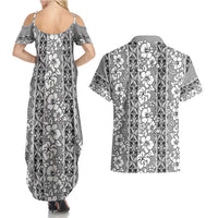 Hawaii Vintage Gray Hibiscus Tapa Pattern Couples Matching Summer Maxi Dress and Hawaiian Shirt LT05 - Polynesian Pride