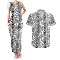 Hawaii Vintage Gray Hibiscus Tapa Pattern Couples Matching Tank Maxi Dress and Hawaiian Shirt LT05 Gray - Polynesian Pride