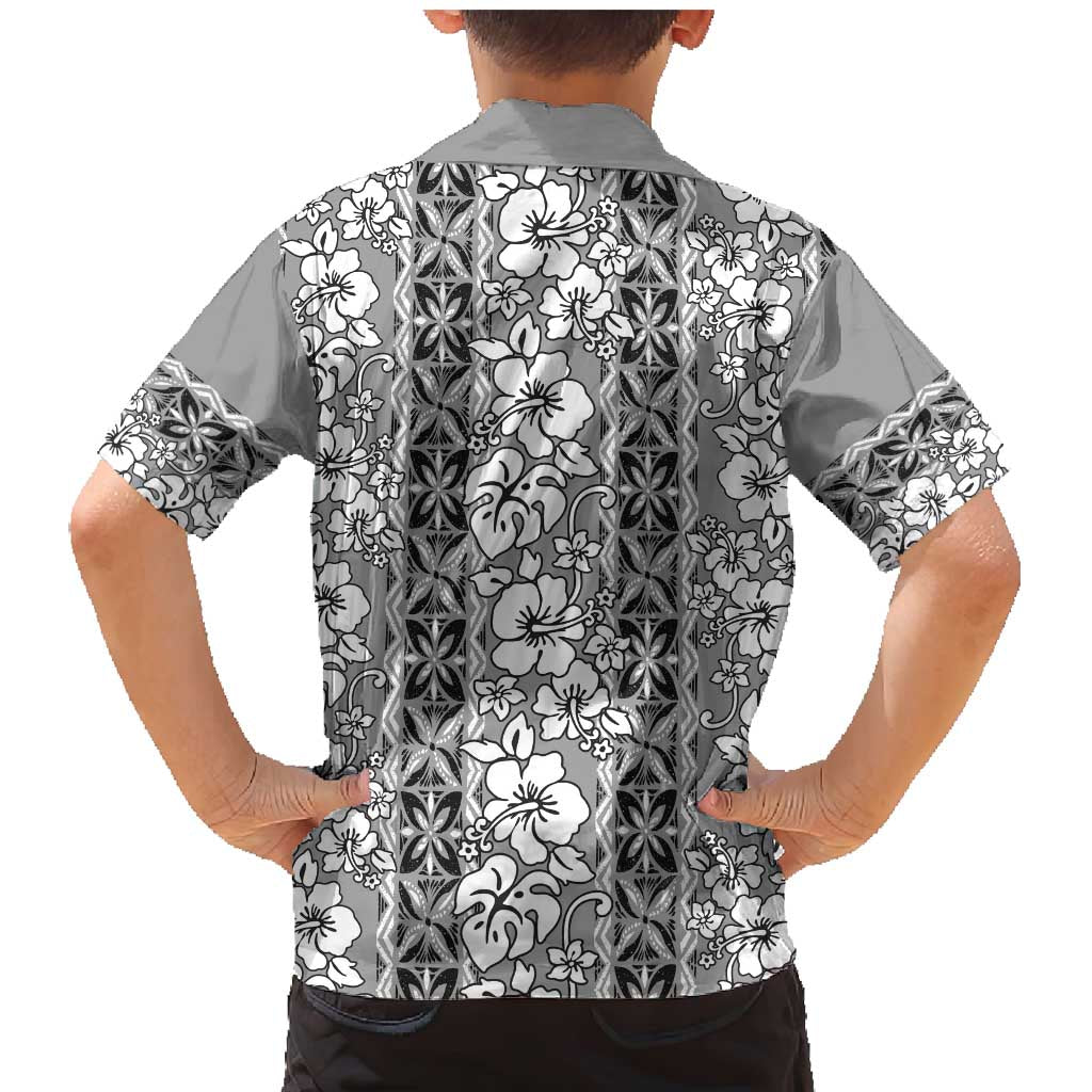 Hawaii Vintage Gray Hibiscus Tapa Pattern Family Matching Mermaid Dress and Hawaiian Shirt