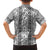 Hawaii Vintage Gray Hibiscus Tapa Pattern Family Matching Off Shoulder Short Dress and Hawaiian Shirt