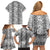 Hawaii Vintage Gray Hibiscus Tapa Pattern Family Matching Off Shoulder Short Dress and Hawaiian Shirt