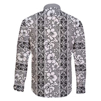 Hawaii Vintage Gray Hibiscus Tapa Pattern Family Matching Off Shoulder Short Dress and Hawaiian Shirt
