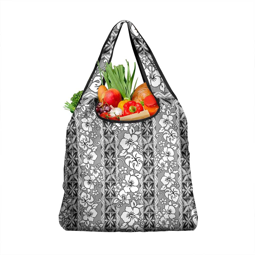 Hawaii Vintage Gray Hibiscus Tapa Pattern Grocery Bag LT05 1-pack One Size Gray - Polynesian Pride
