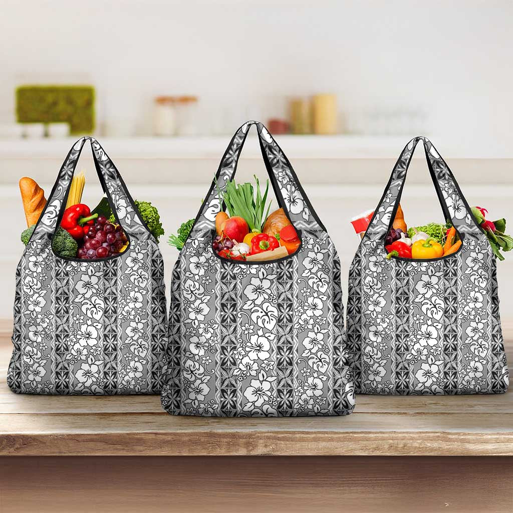 Hawaii Vintage Gray Hibiscus Tapa Pattern Grocery Bag LT05 3-pack One Size Gray - Polynesian Pride