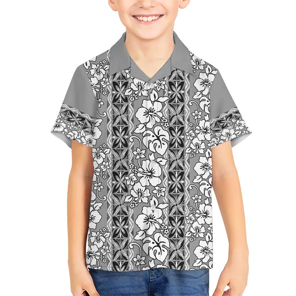 Hawaii Vintage Gray Hibiscus Tapa Pattern Kid Hawaiian Shirt