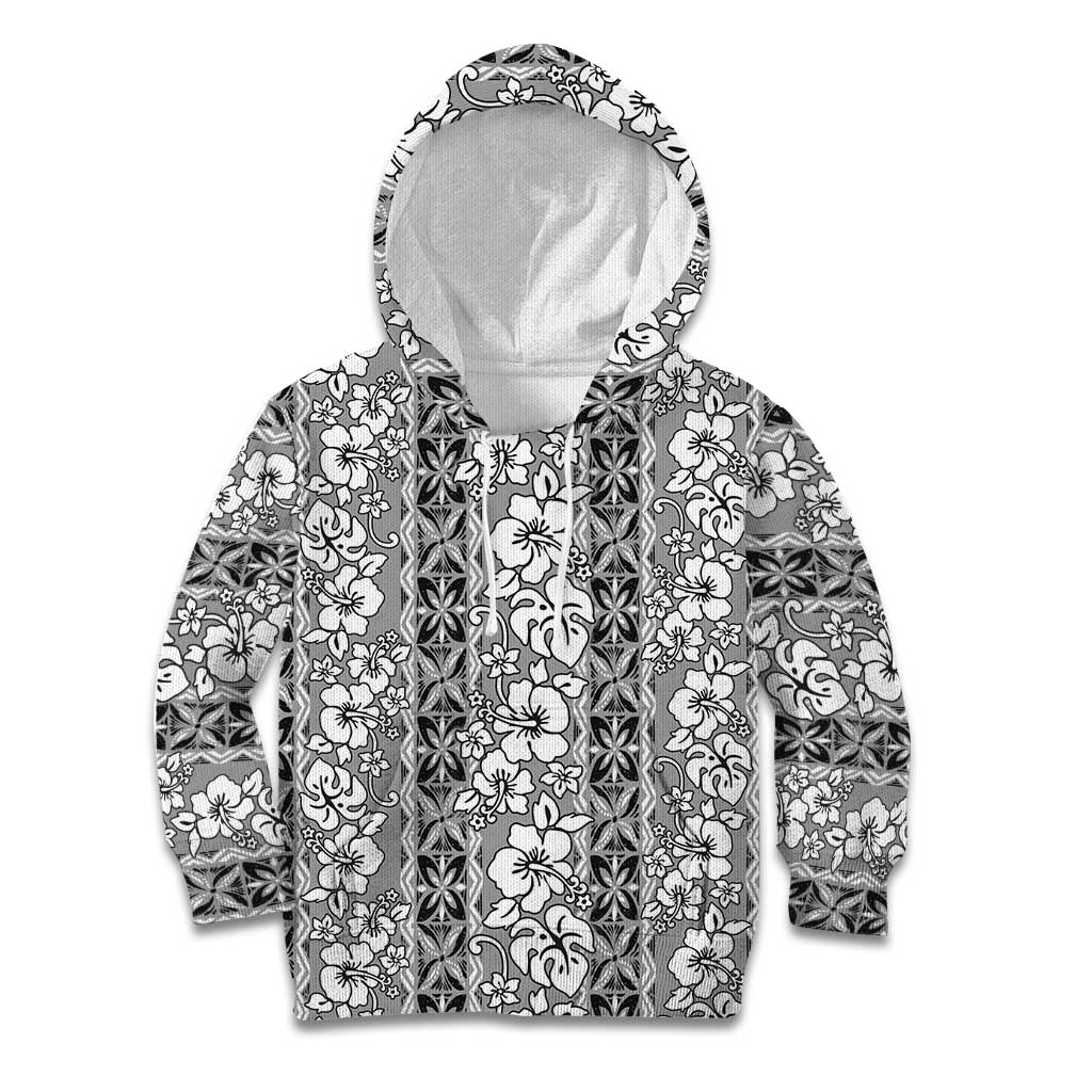 Hawaii Vintage Gray Hibiscus Tapa Pattern Kid Hoodie