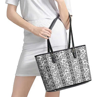Hawaii Vintage Gray Hibiscus Tapa Pattern Leather Tote Bag LT05 - Polynesian Pride