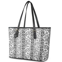 Hawaii Vintage Gray Hibiscus Tapa Pattern Leather Tote Bag LT05 - Polynesian Pride