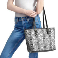 Hawaii Vintage Gray Hibiscus Tapa Pattern Leather Tote Bag LT05 - Polynesian Pride
