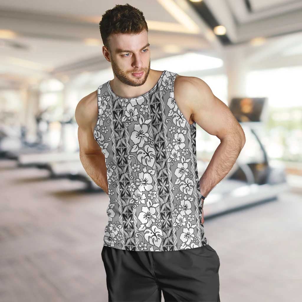 Hawaii Vintage Gray Hibiscus Tapa Pattern Men Tank Top LT05 Gray - Polynesian Pride