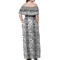 Hawaii Vintage Gray Hibiscus Tapa Pattern Off Shoulder Maxi Dress LT05 - Polynesian Pride