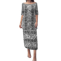 Hawaii Vintage Gray Hibiscus Tapa Pattern Puletasi LT05 Long Dress Gray - Polynesian Pride