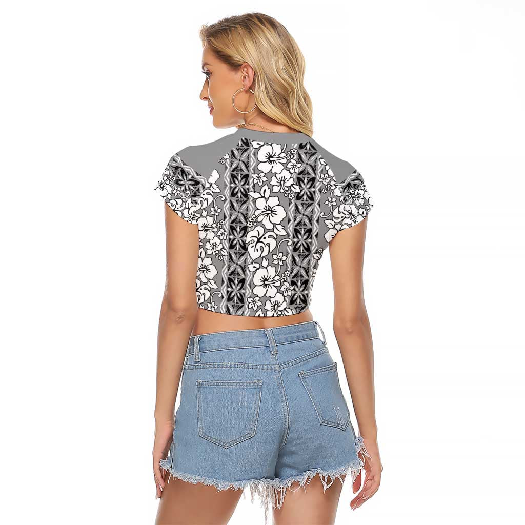 Hawaii Vintage Gray Hibiscus Tapa Pattern Raglan Cropped T Shirt LT05 - Polynesian Pride