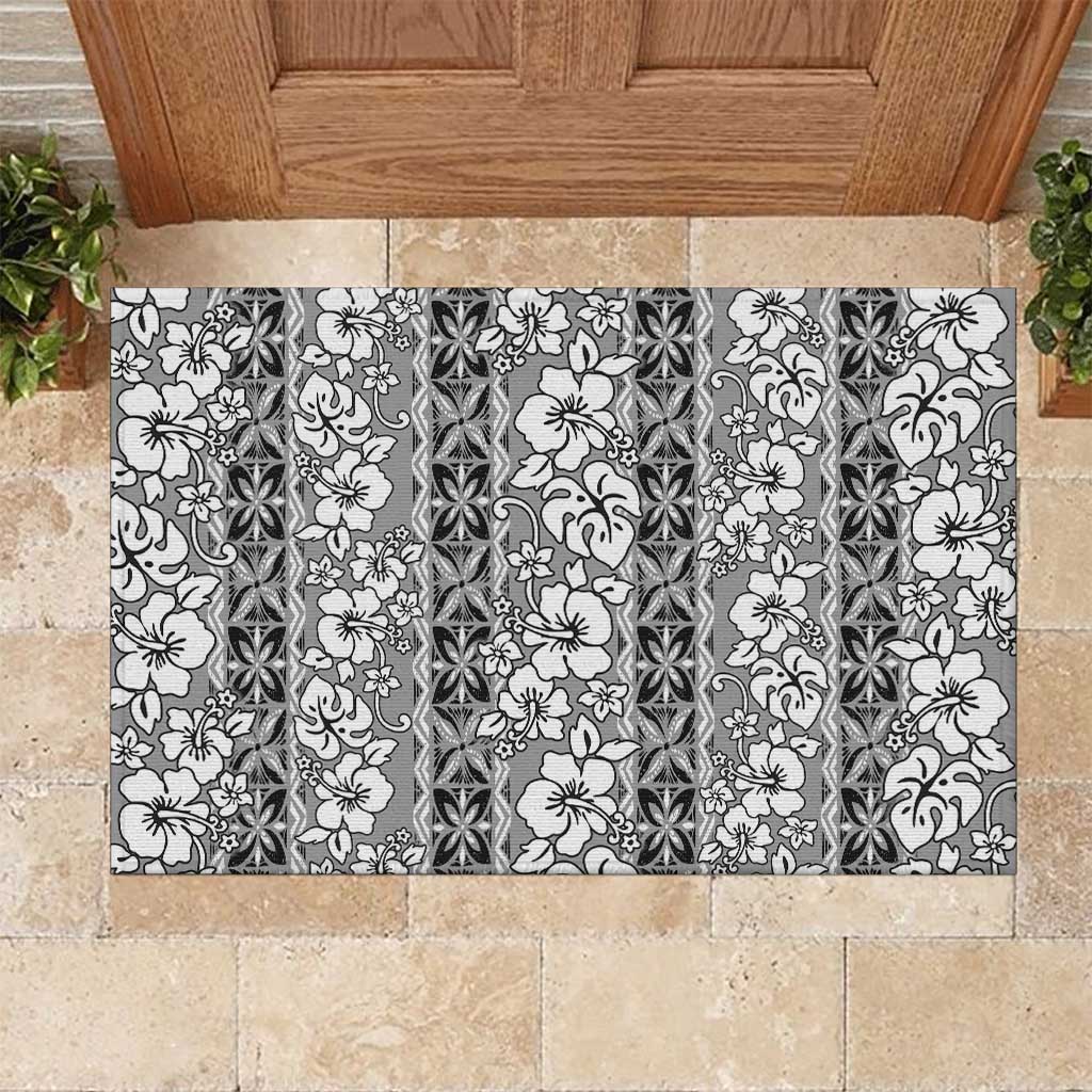 Hawaii Vintage Gray Hibiscus Tapa Pattern Rubber Doormat LT05 Gray - Polynesian Pride
