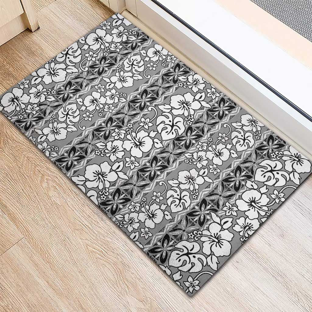 Hawaii Vintage Gray Hibiscus Tapa Pattern Rubber Doormat LT05 - Polynesian Pride