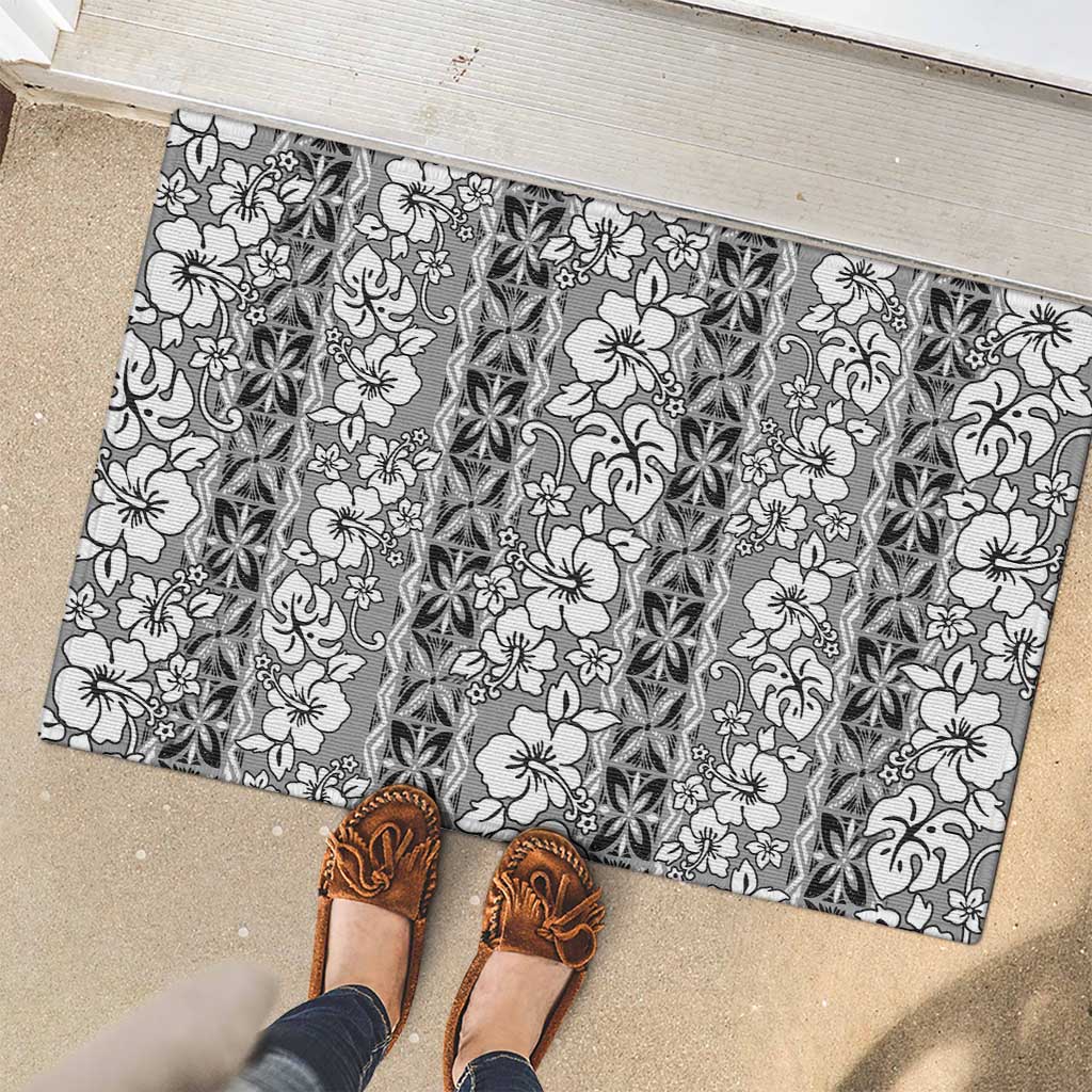 Hawaii Vintage Gray Hibiscus Tapa Pattern Rubber Doormat LT05 - Polynesian Pride