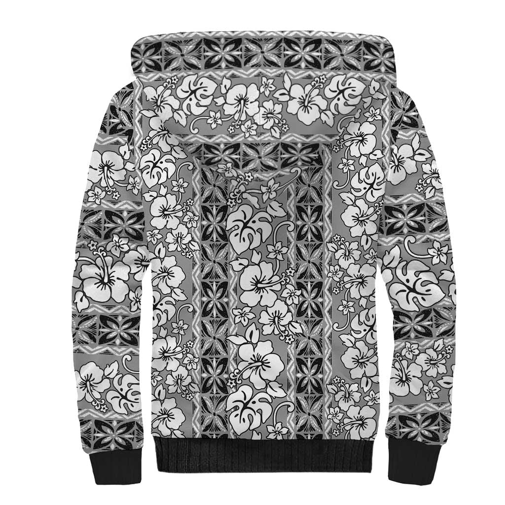 Hawaii Vintage Gray Hibiscus Tapa Pattern Sherpa Hoodie LT05 - Polynesian Pride