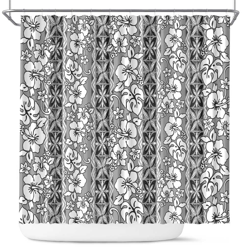 Hawaii Vintage Gray Hibiscus Tapa Pattern Shower Curtain