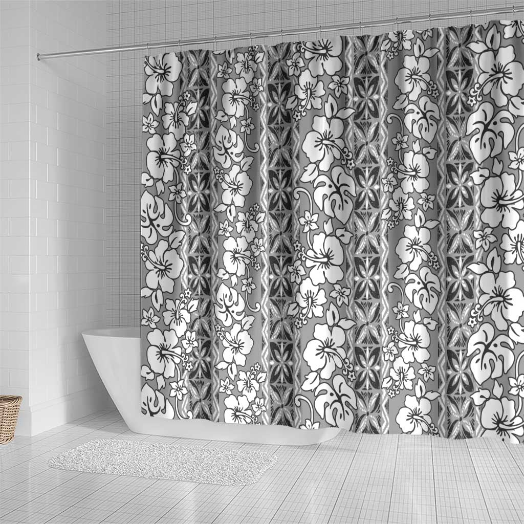 Hawaii Vintage Gray Hibiscus Tapa Pattern Shower Curtain