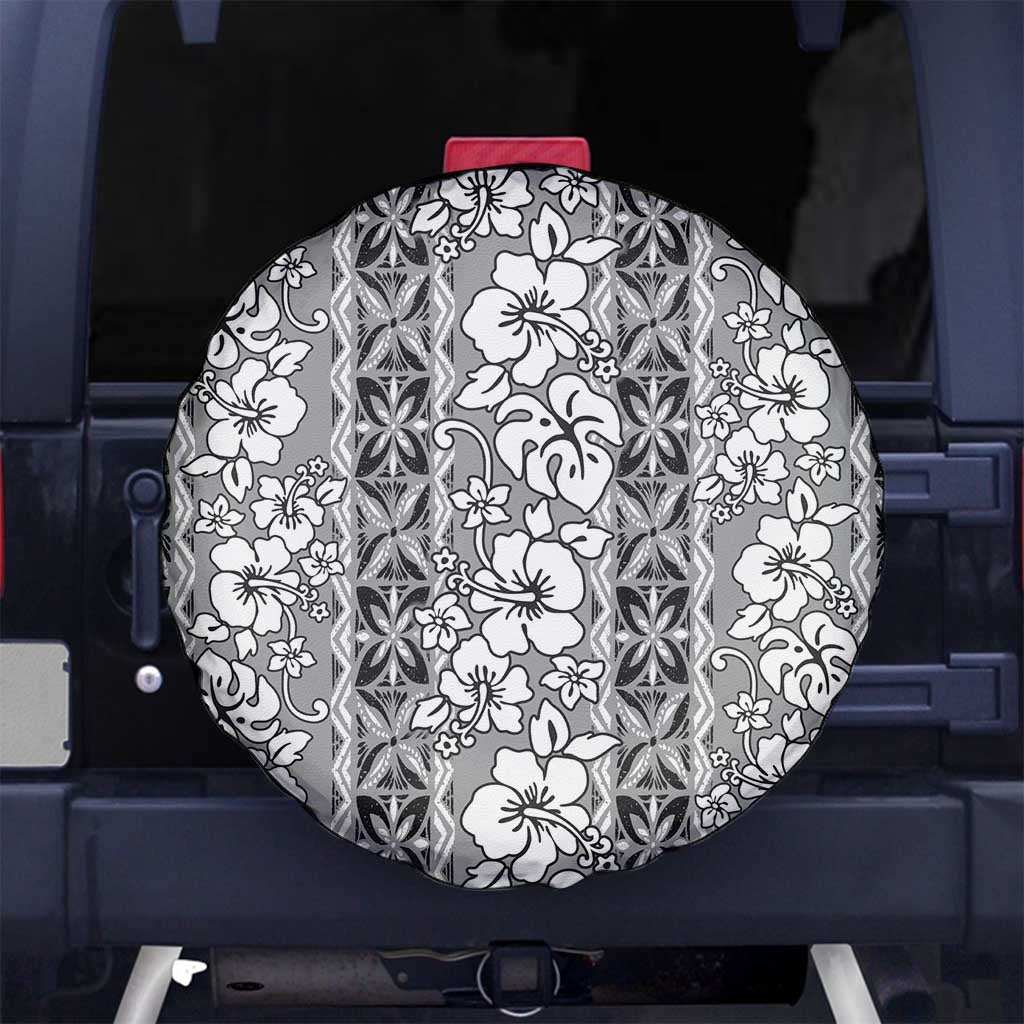 Hawaii Vintage Gray Hibiscus Tapa Pattern Spare Tire Cover LT05 - Polynesian Pride