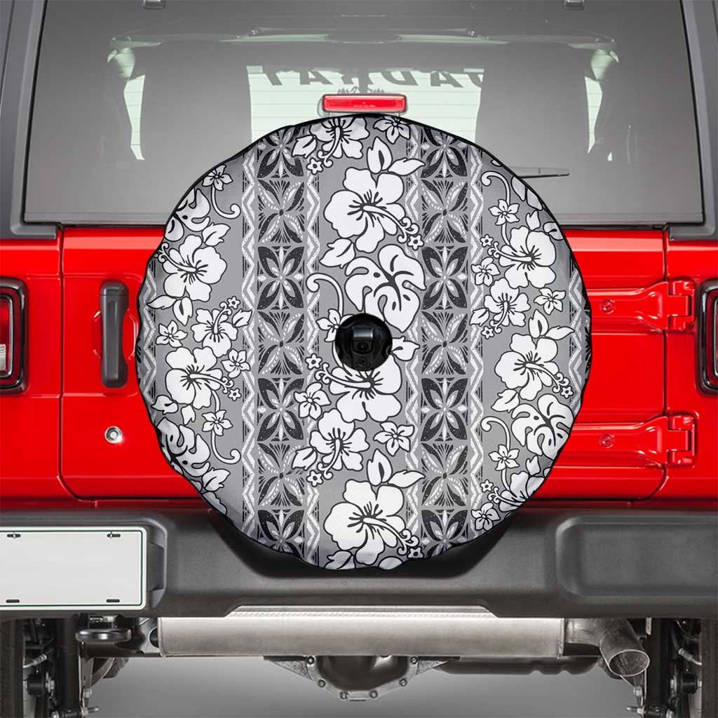 Hawaii Vintage Gray Hibiscus Tapa Pattern Spare Tire Cover LT05 - Polynesian Pride