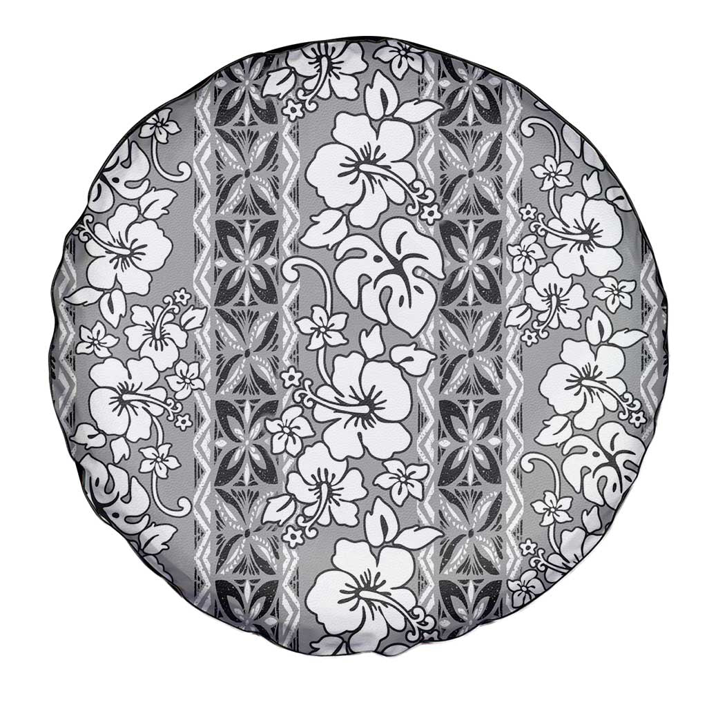Hawaii Vintage Gray Hibiscus Tapa Pattern Spare Tire Cover LT05 - Polynesian Pride