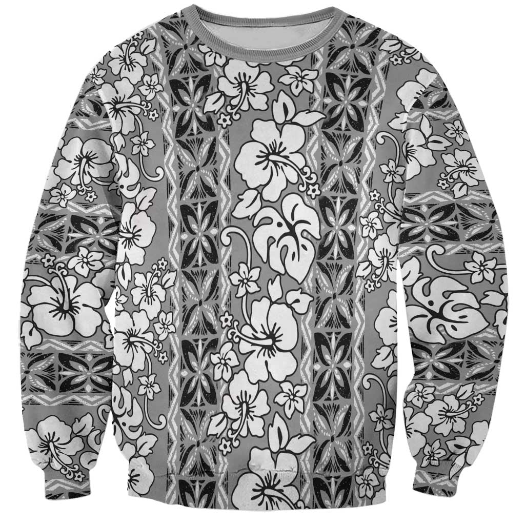 Hawaii Vintage Gray Hibiscus Tapa Pattern Sweatshirt LT05 Unisex Gray - Polynesian Pride