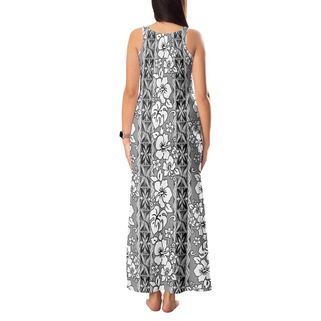 Hawaii Vintage Gray Hibiscus Tapa Pattern Tank Maxi Dress LT05 - Polynesian Pride