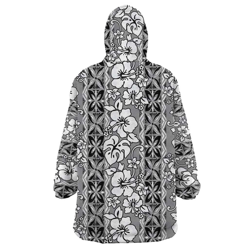 Hawaii Vintage Gray Hibiscus Tapa Pattern Wearable Blanket Hoodie LT05 - Polynesian Pride